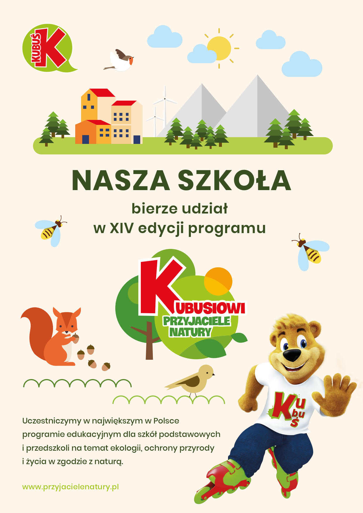 Nasza szkoła przystąpiła do programu o tematyce ekologicznej „KUBUSIOWI PRZYJACIELE NATURY” dla klas 1 – 3. Celem programu jest zachęcanie najmłodszych do dbania o środowisko naturalne, uczenie szacunku dla przyrody, ale także kształcenie dobrych nawyków w zakresie odżywiania oraz aktywnego spędzania czasu i ruchu. W ramach realizacji programu, najmłodsi poznają zasady dbania o środowisko naturalne, […]